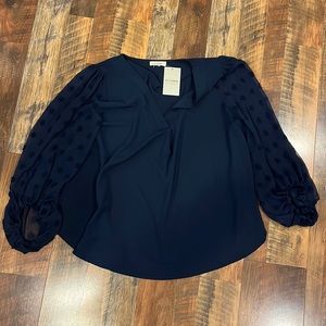 Eesome navy Swiss dot sleeve blouse
